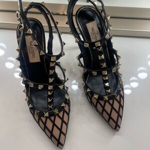 VALENTINO GARAVANI Calfskin Nappa Boudoir Rockstud Ankle Strap 100mm Pumps